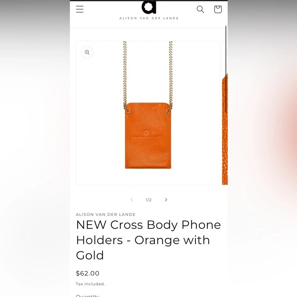 Orange Leather Crossbody Phone Bag with Gold Chain - Picture 4 of 4